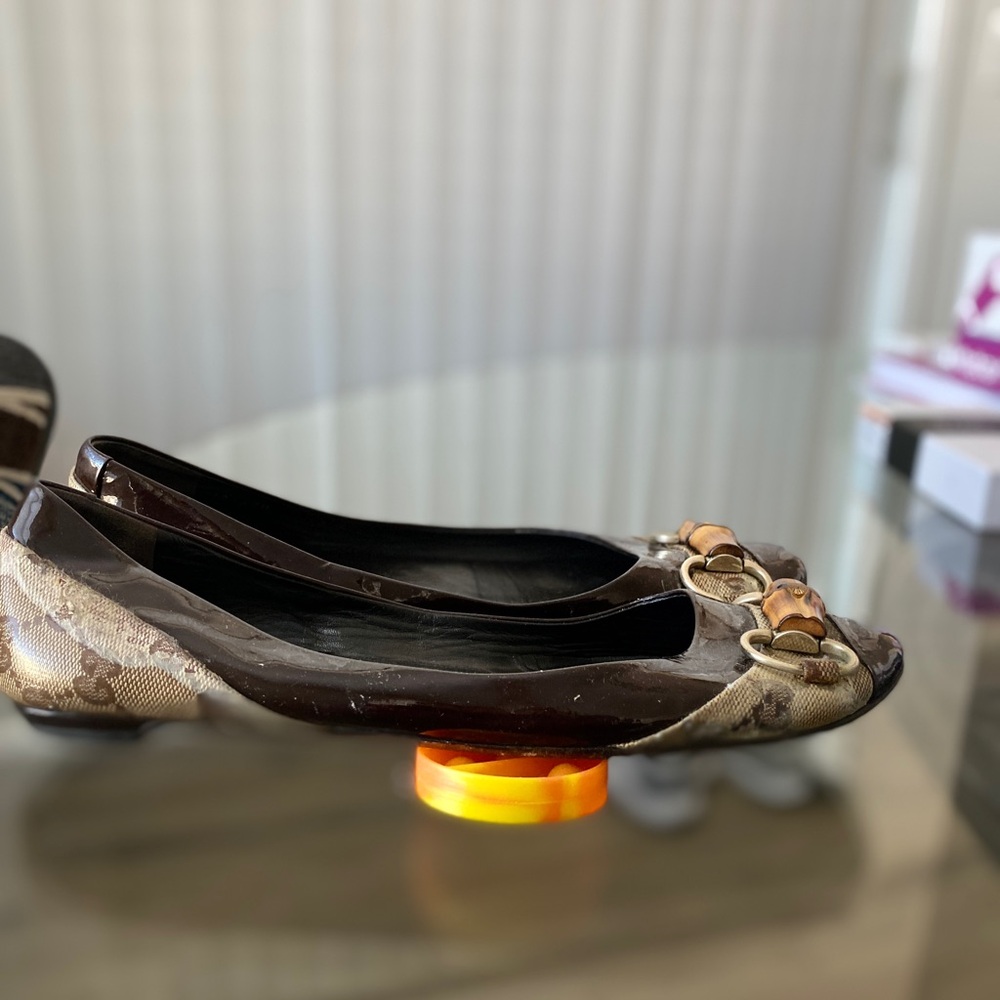 Gucci Brown Monogram Ballet Flats